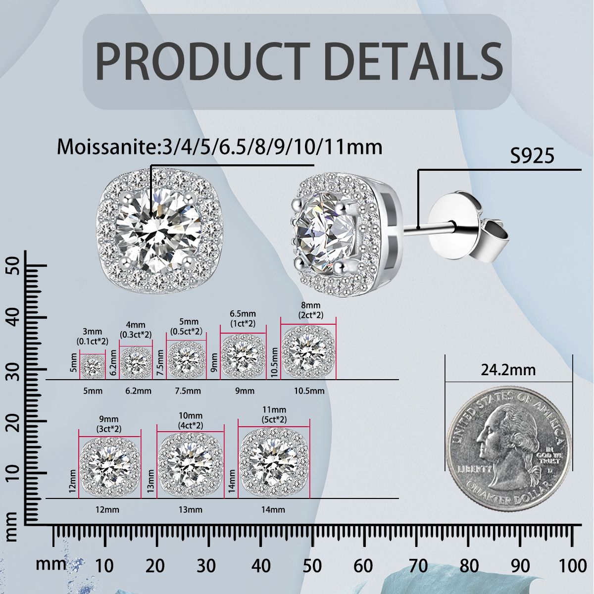 HALO SQUARE Luxury Stud Earrings S925S & VVS Moissanite