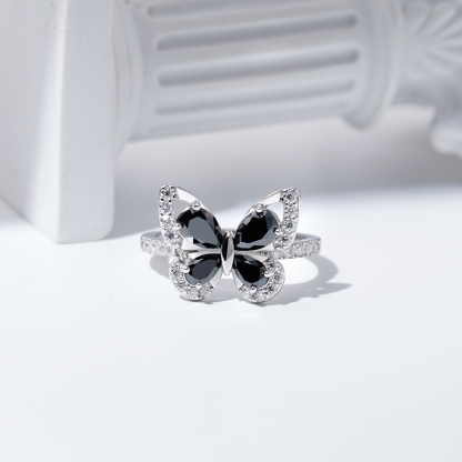 S925 Black Butterfly Pear Synthetic Moissanite Unique Ring