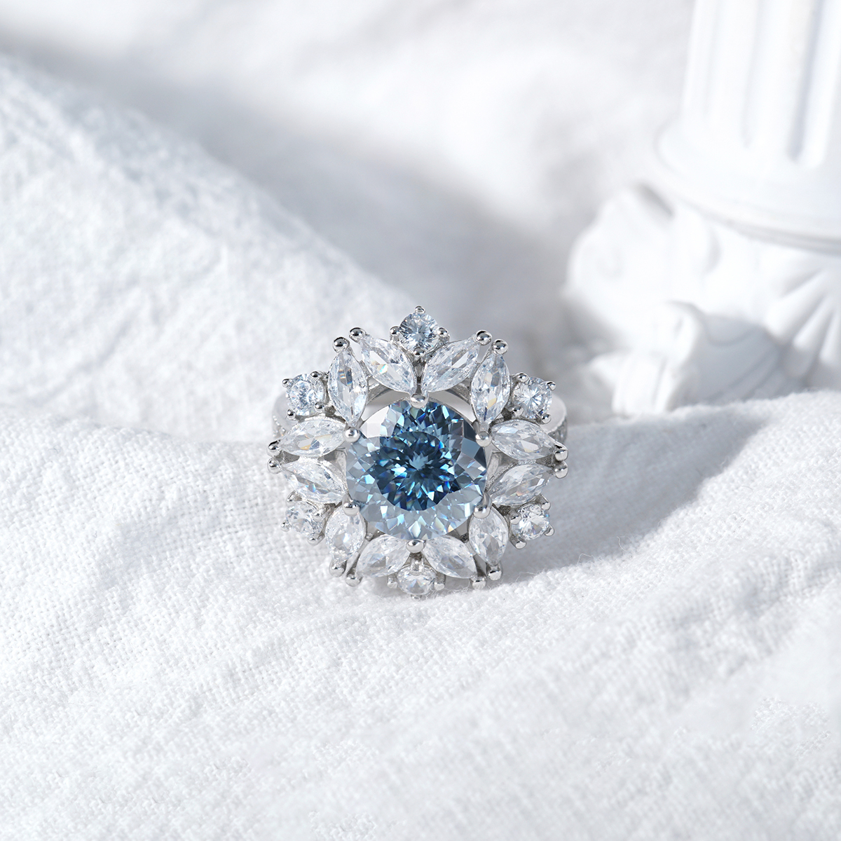 3ct Hundreds Faces Round Synthetic Moissanite Flower Ring In 925 Sterling Silver