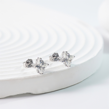 Delzzad Solitaire Clover Stud Earrings Lab-Created Moissanite Stud Earring S925 Sterling Silver Moissanite Jewelry Perfect Birthday Gift for Men Women Wedding Set