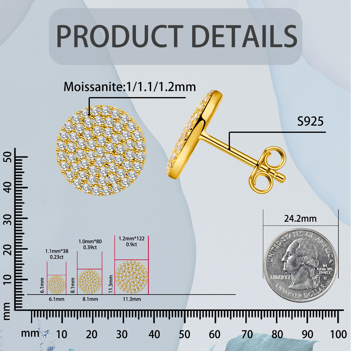 ICYCOIN Round Cluster Stud Earrings 925S & VVS Moissanite