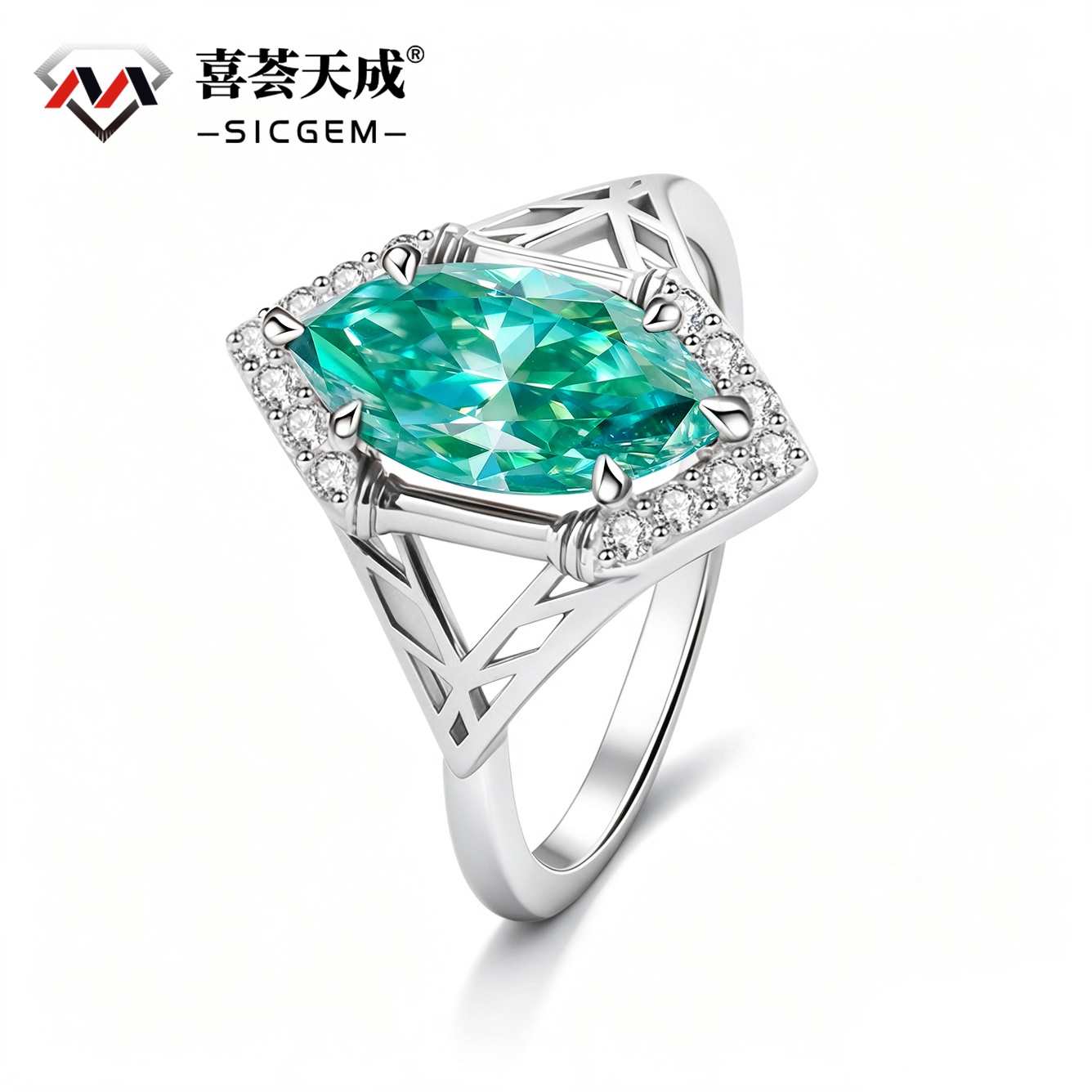 2ct Sparkle Halo Ring Marquise Cut  Green Bliss Ring Engagement Ring Synthetic Moissanite S925 Ring Band