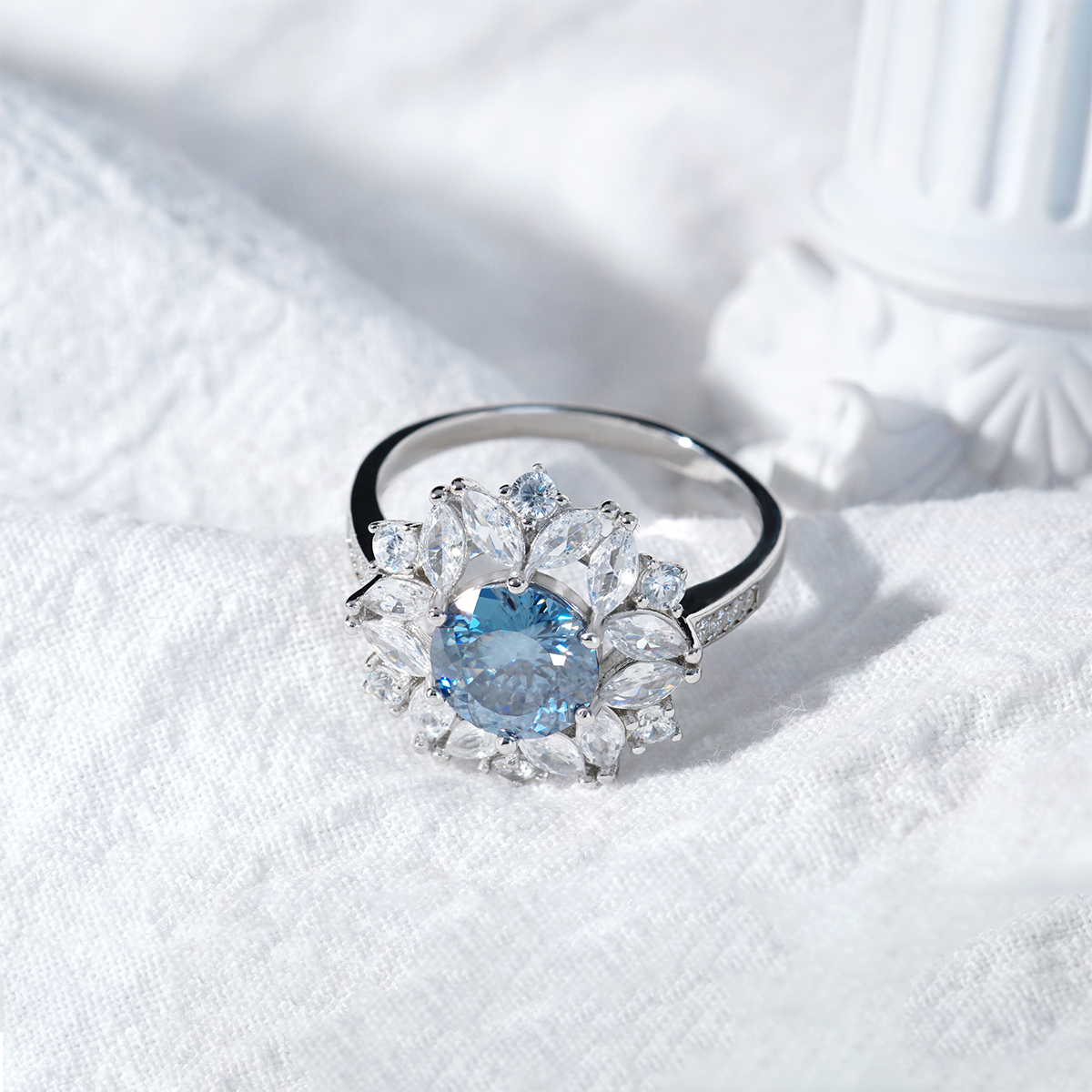 3ct Hundreds Faces Round Synthetic Moissanite Flower Ring In 925 Sterling Silver