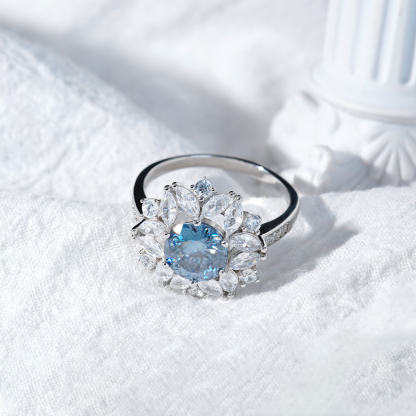3ct Hundreds Faces Round Synthetic Moissanite Flower Ring In 925 Sterling Silver