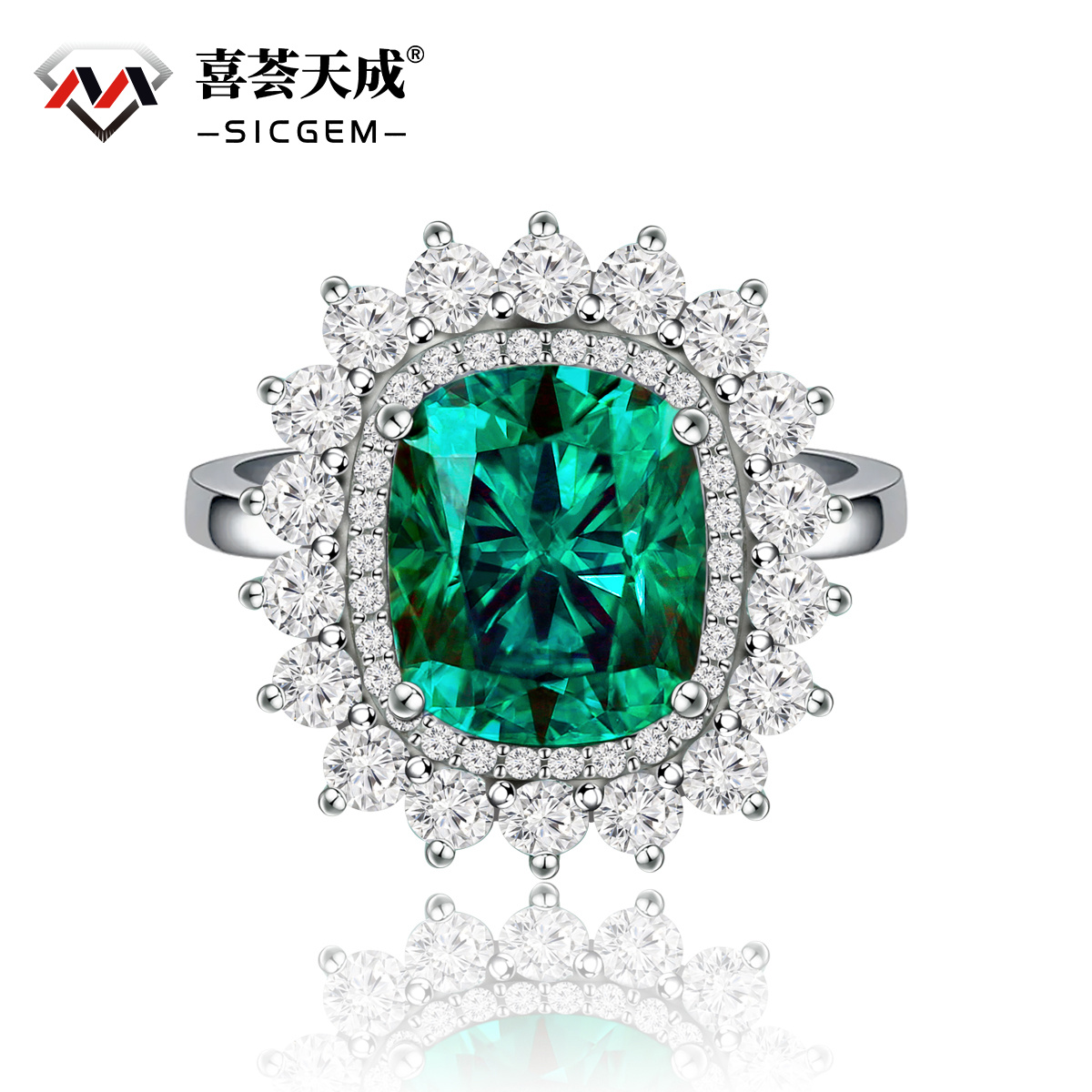5ct Elongated Cushion Synthetic Moissanite Sunflower Luxury Ring In 925 Sterling Silver