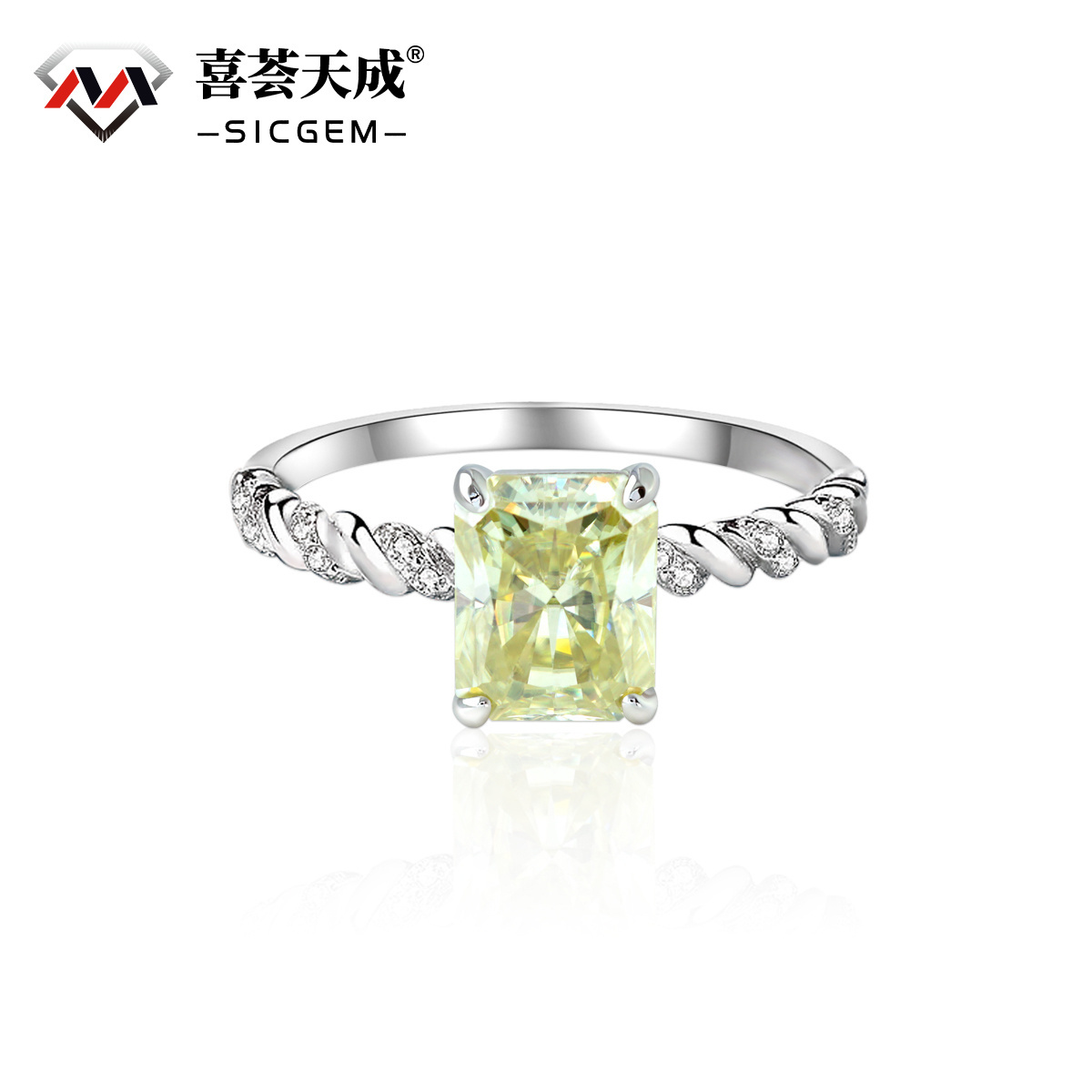 3ct Radiant Synthetic Moissanite Solitaire Twist Band Ring In 925 Sterling Silver