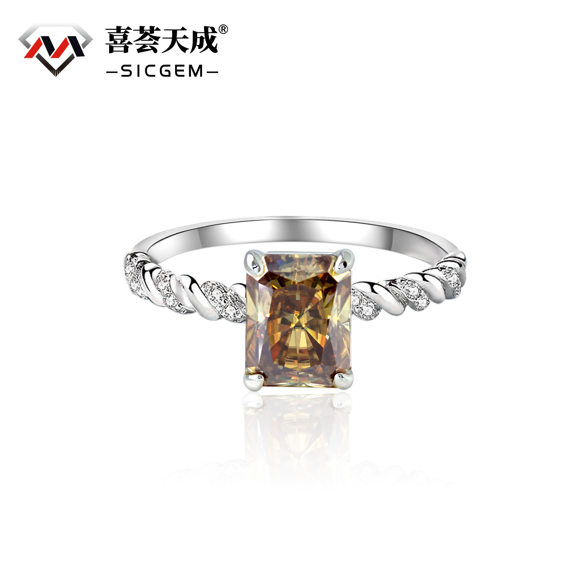 3ct Radiant Synthetic Moissanite Solitaire Twist Band Ring In 925 Sterling Silver