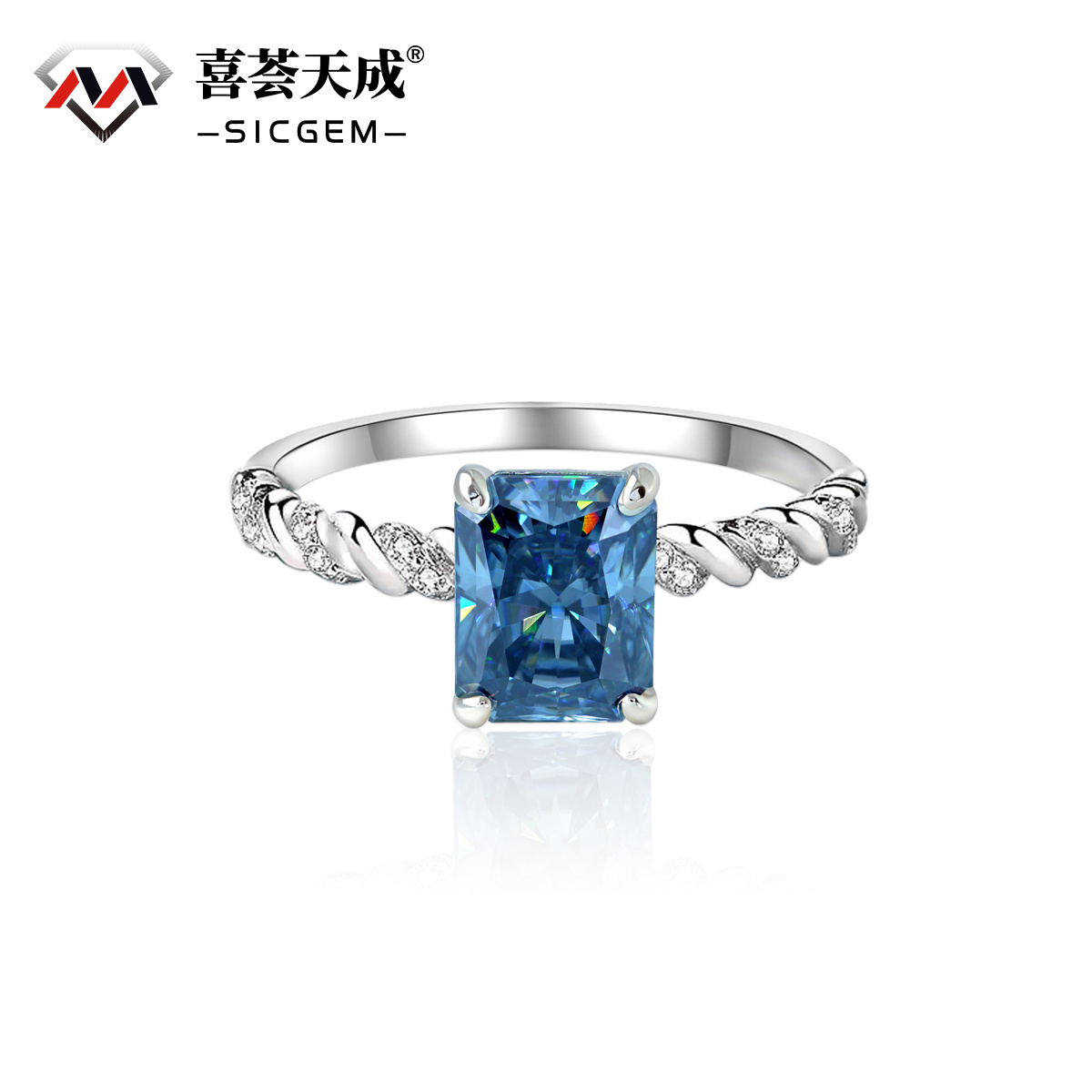 3ct Radiant Synthetic Moissanite Solitaire Twist Band Ring In 925 Sterling Silver