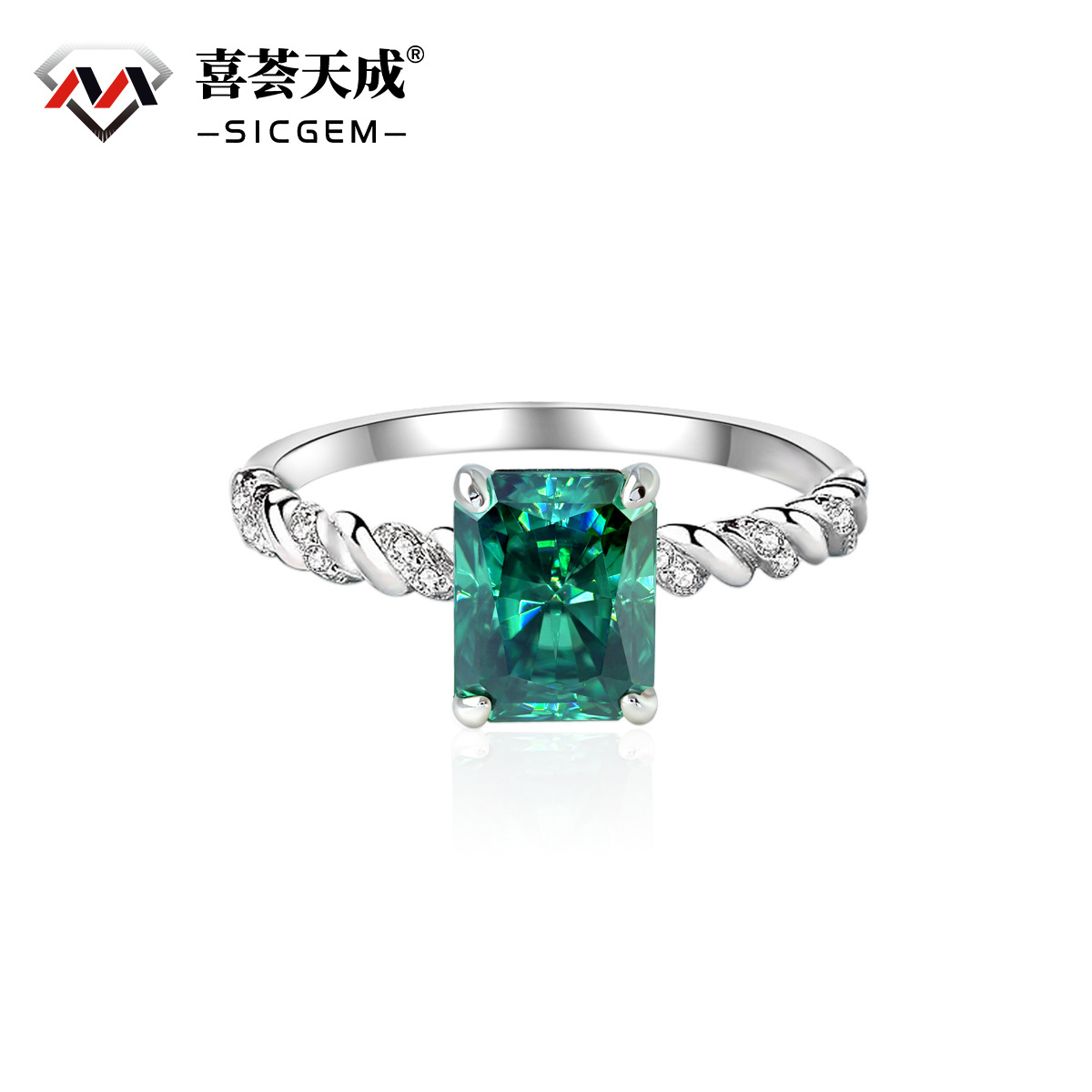 3ct Radiant Synthetic Moissanite Solitaire Twist Band Ring In 925 Sterling Silver