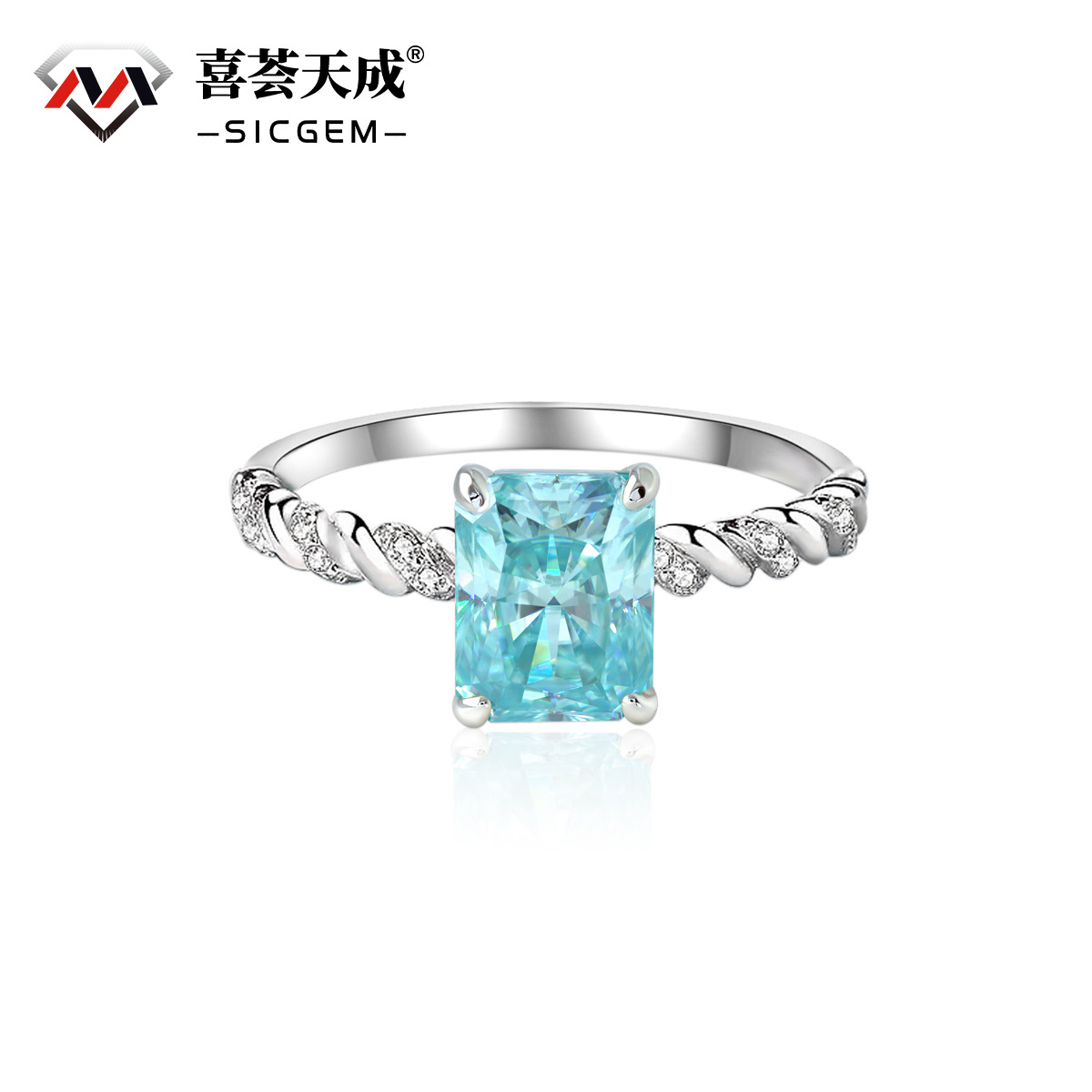 3ct Radiant Synthetic Moissanite Solitaire Twist Band Ring In 925 Sterling Silver