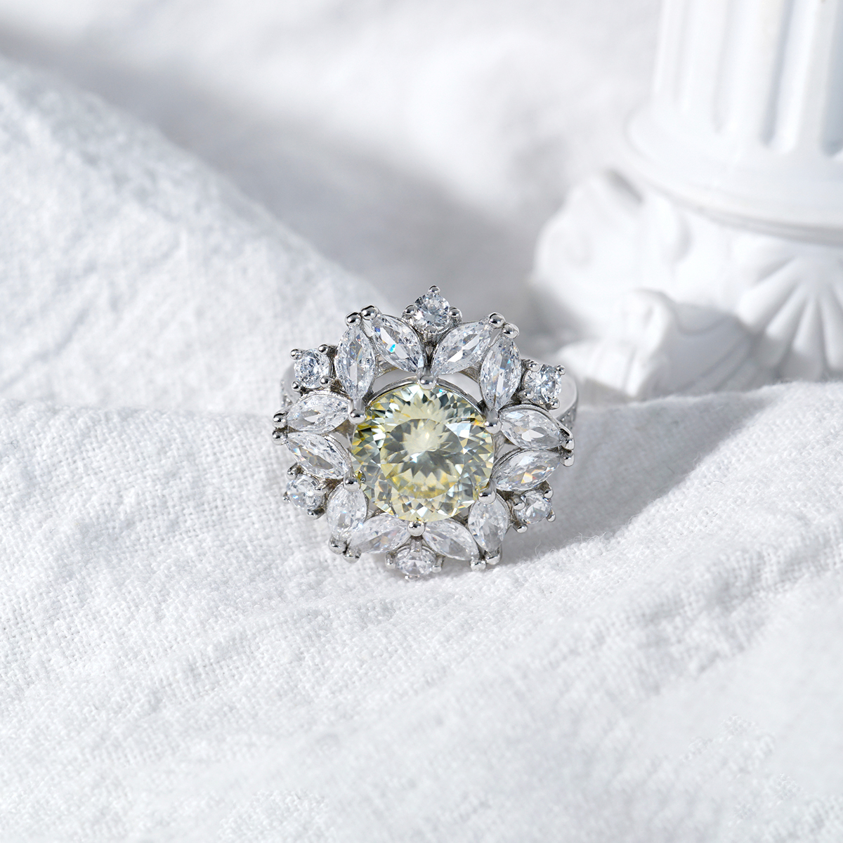 3ct Hundreds Faces Round Synthetic Moissanite Flower Ring In 925 Sterling Silver