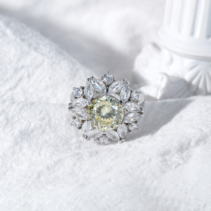 3ct Hundreds Faces Round Synthetic Moissanite Flower Ring In 925 Sterling Silver