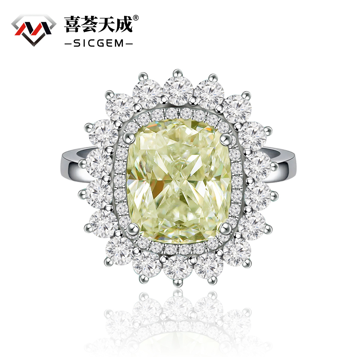 5ct Elongated Cushion Synthetic Moissanite Sunflower Luxury Ring In 925 Sterling Silver