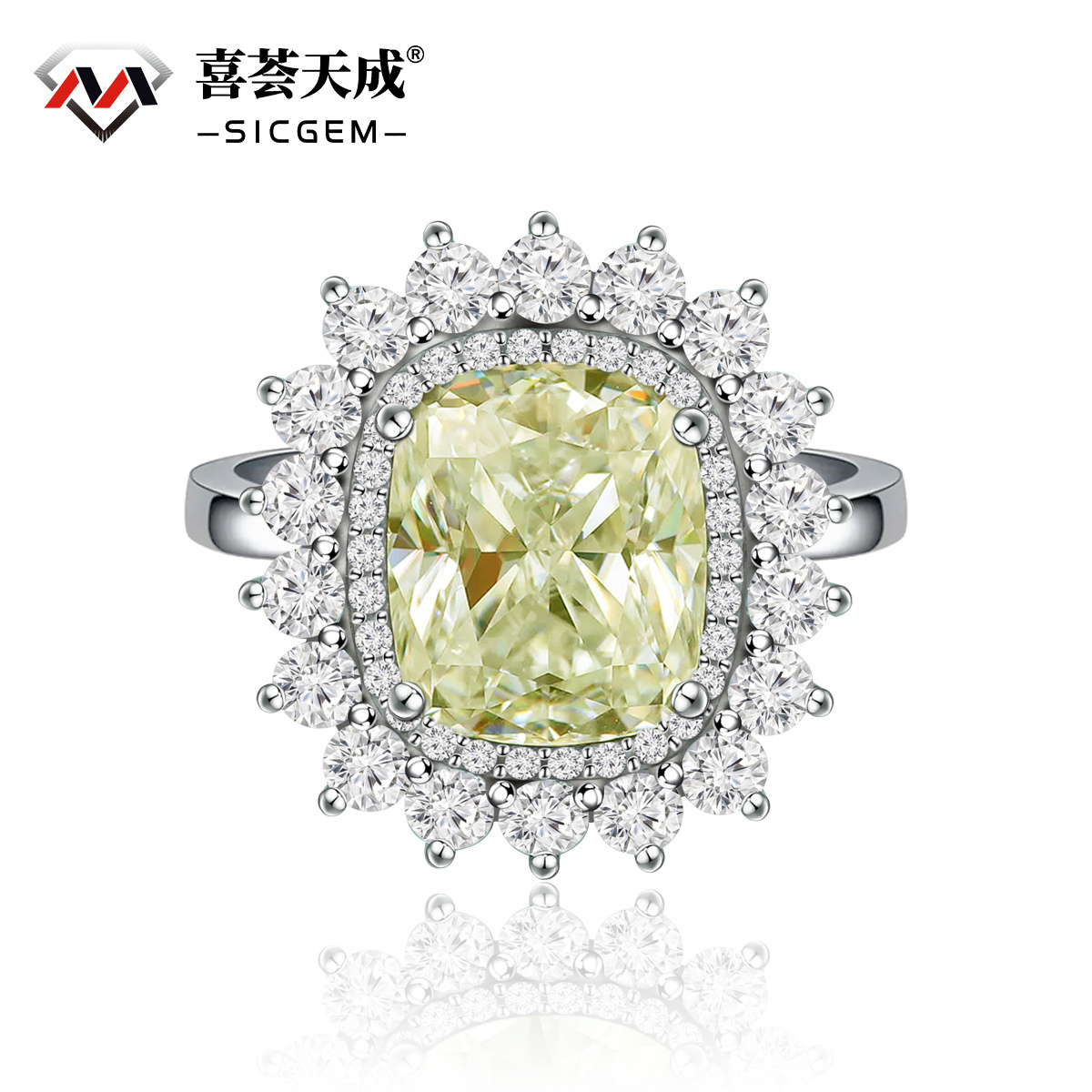 5ct Elongated Cushion Synthetic Moissanite Sunflower Luxury Ring In 925 Sterling Silver