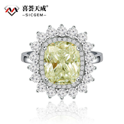 5ct Elongated Cushion Synthetic Moissanite Sunflower Luxury Ring In 925 Sterling Silver