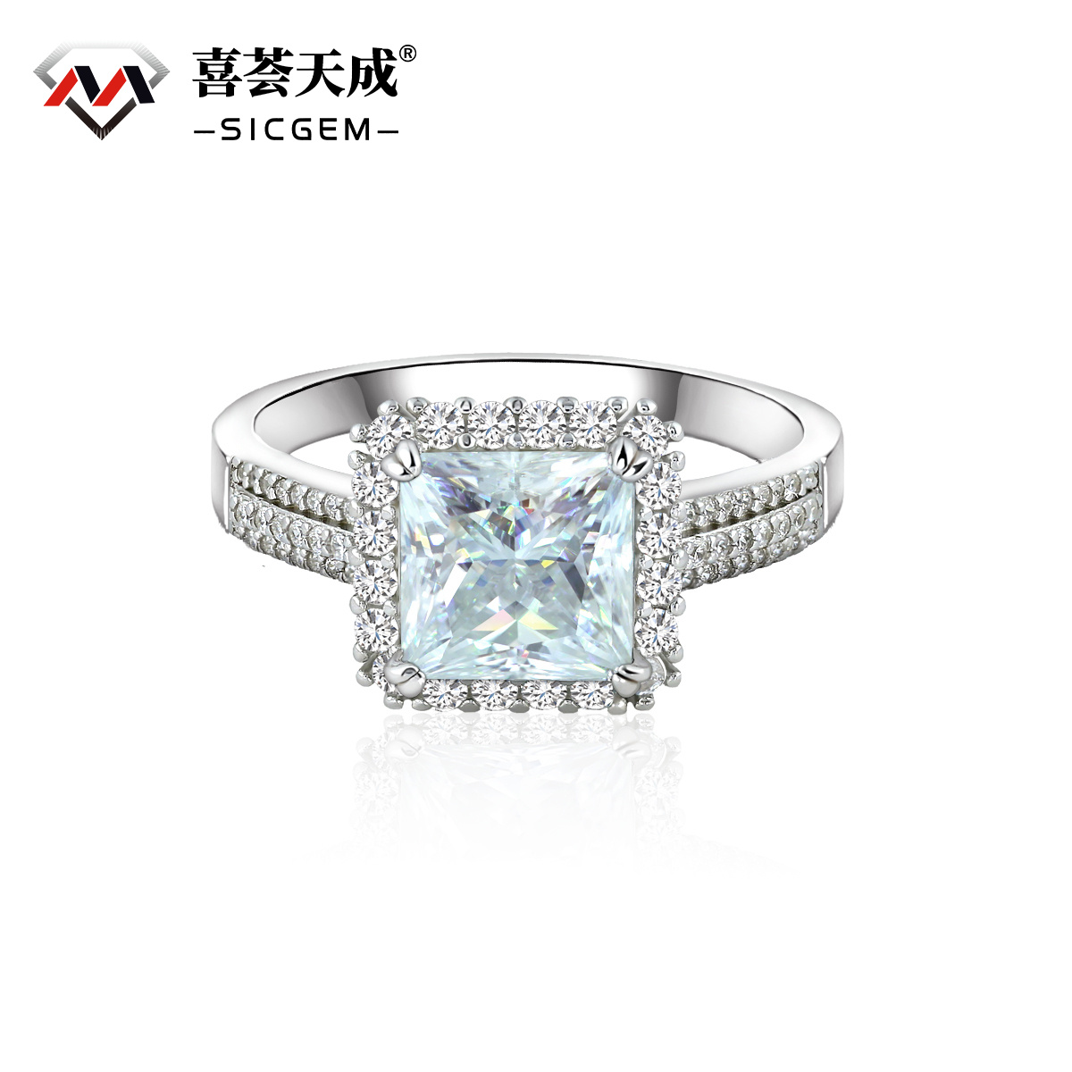 3ct S925 Princess Synthetic Moissanite Halo Ring