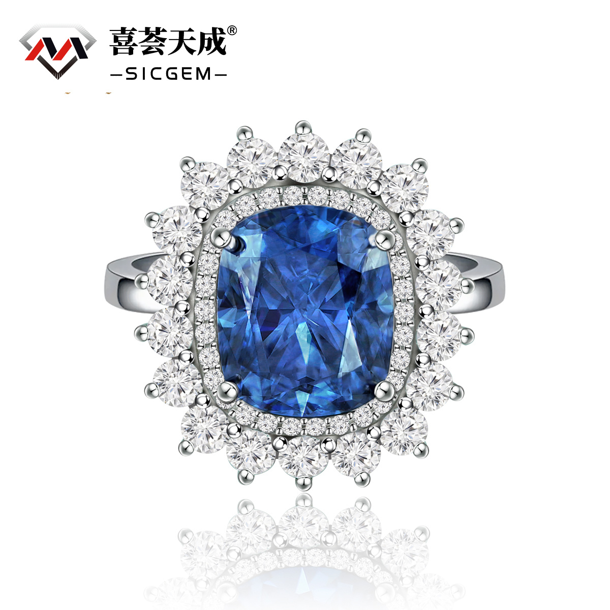 5ct Elongated Cushion Synthetic Moissanite Sunflower Luxury Ring In 925 Sterling Silver