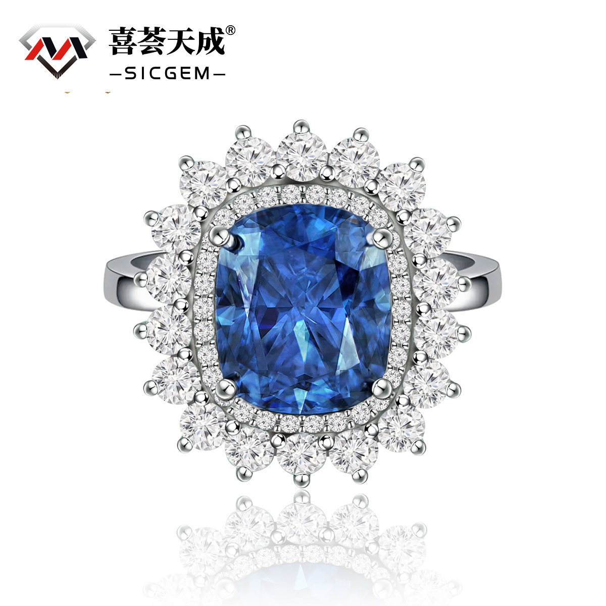 5ct Elongated Cushion Synthetic Moissanite Sunflower Luxury Ring In 925 Sterling Silver