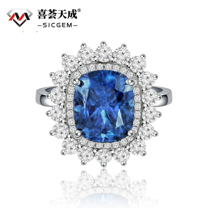 5ct Elongated Cushion Synthetic Moissanite Sunflower Luxury Ring In 925 Sterling Silver