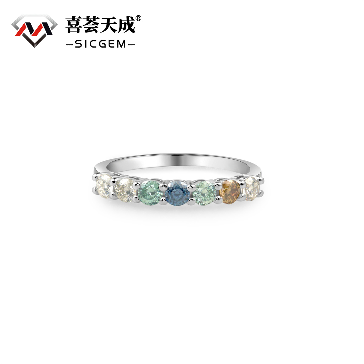 0.7ct Round Synthetic Moissanite Colorful Ring S925