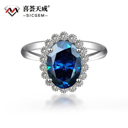 6ct Oval Synthetic Moissanite Halo Flower Ring In 925 Sterling Silver