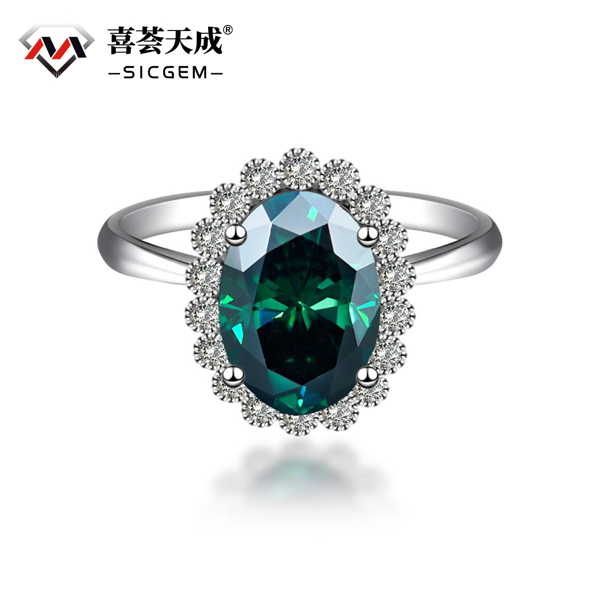 6ct Oval Synthetic Moissanite Halo Flower Ring In 925 Sterling Silver