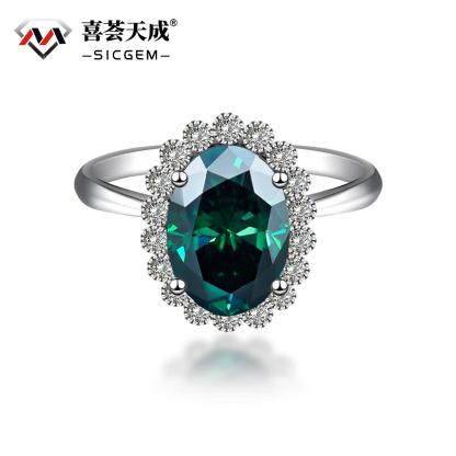 6ct Oval Synthetic Moissanite Halo Flower Ring In 925 Sterling Silver