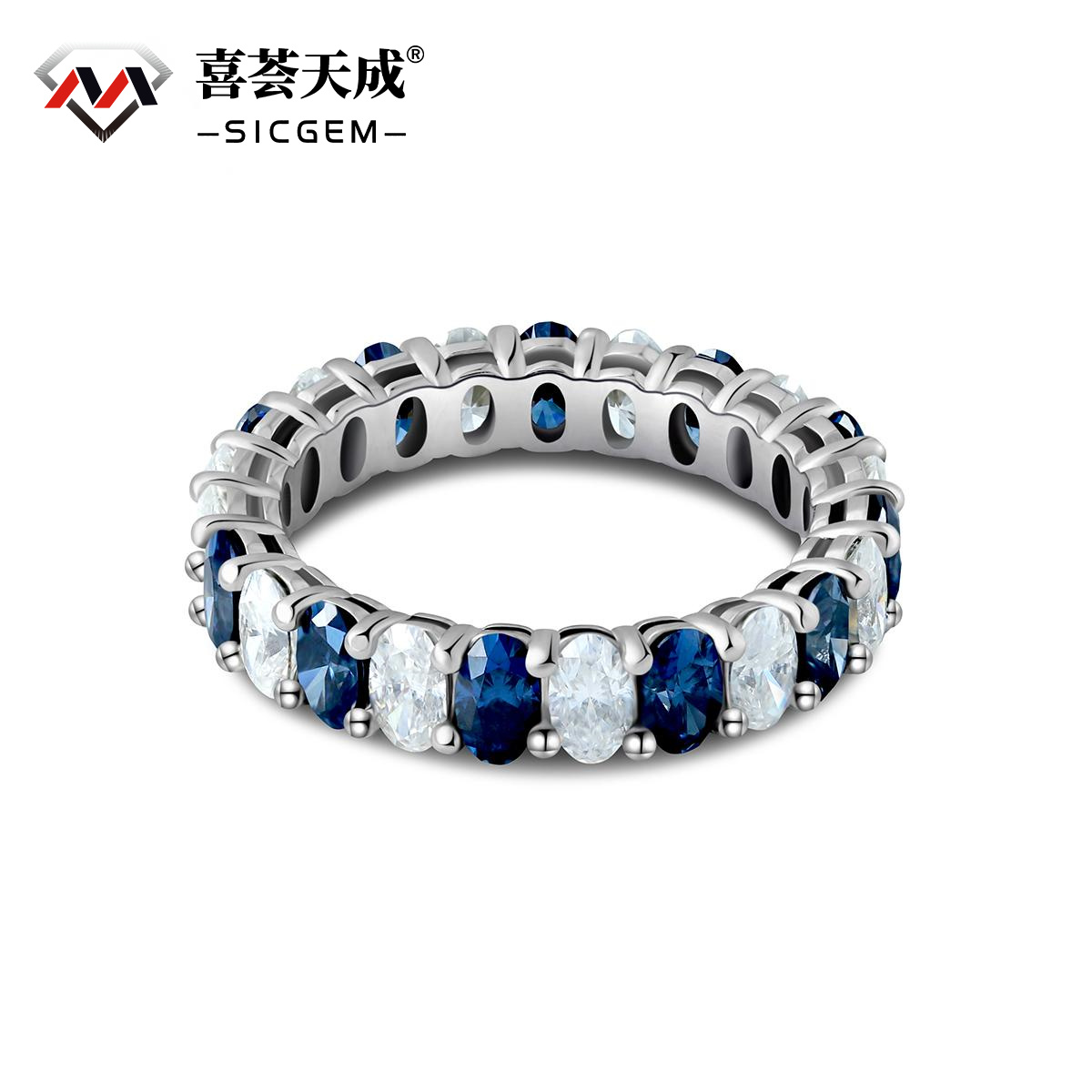 6ct Oval Synthetic Moissanite Full Eternity Stackable Band In 925 Sterling Silver