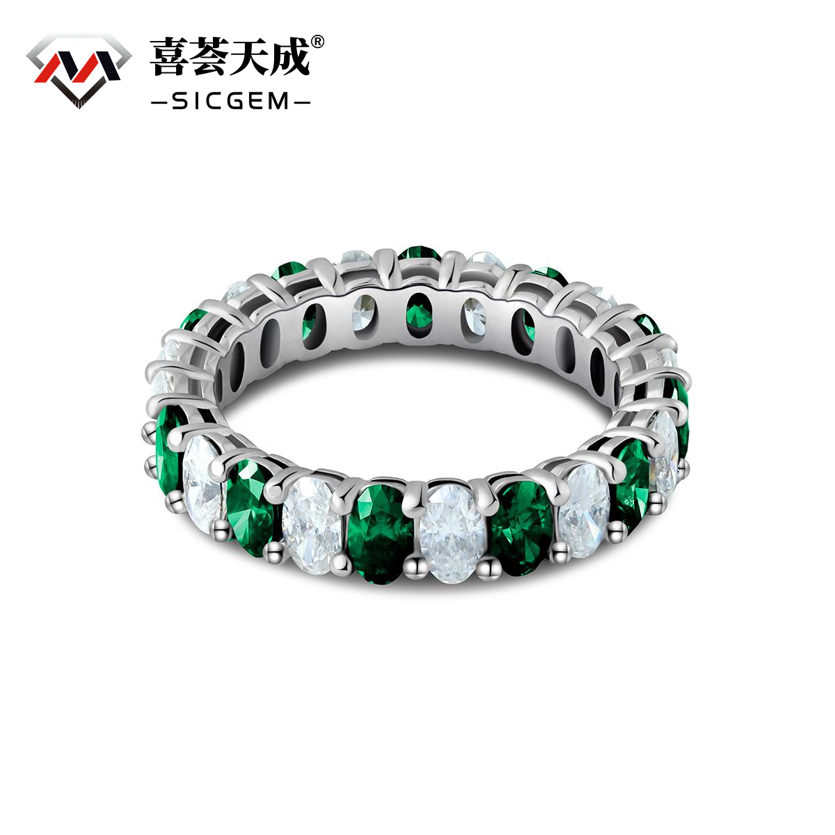 6ct Oval Synthetic Moissanite Full Eternity Stackable Band In 925 Sterling Silver