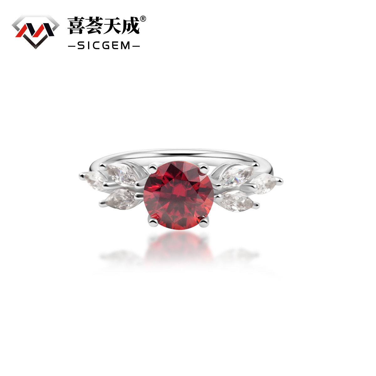 2ct Round Synthetic Moissanite Red Rose Ring S925
