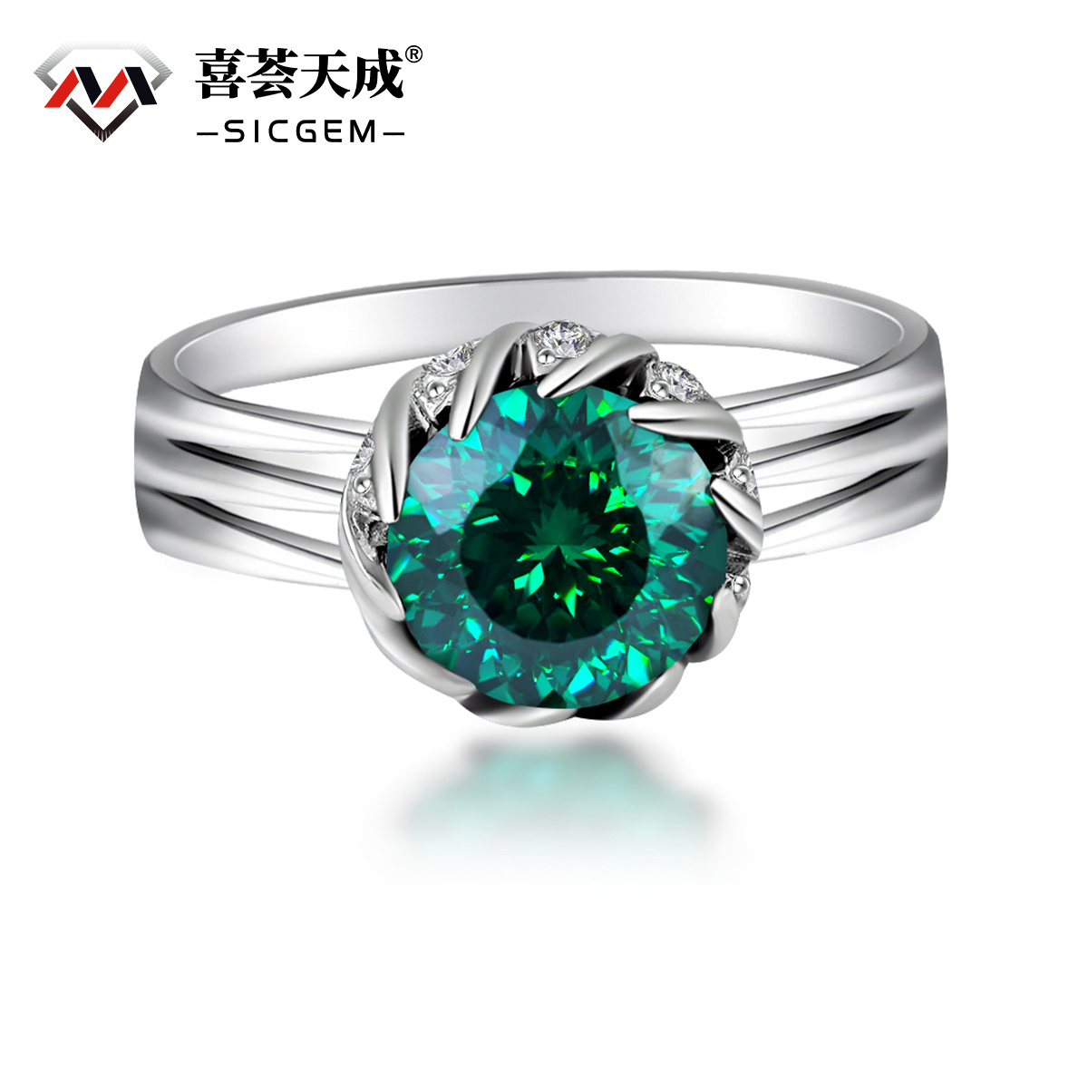 3ct Hundreds Faces Round Synthetic Moissanite Split Ring In 925 Sterling Silver