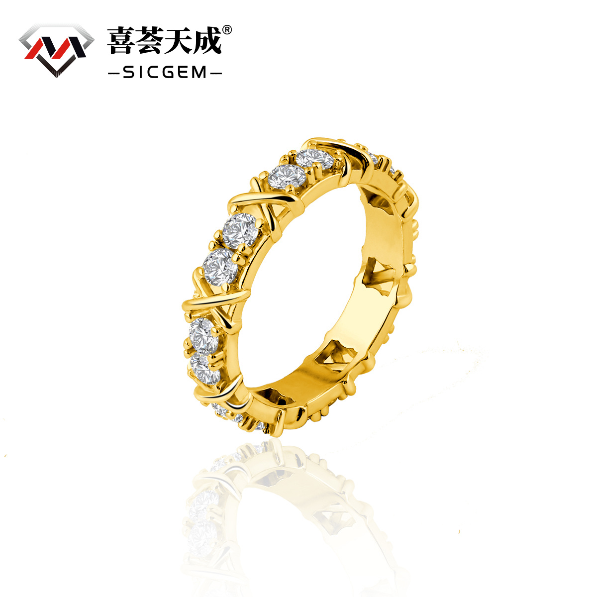S925 VVS Synthetic Moissanite Hip Hop Cross Eternity Ring Wedding Anniversary Gift for Men Women