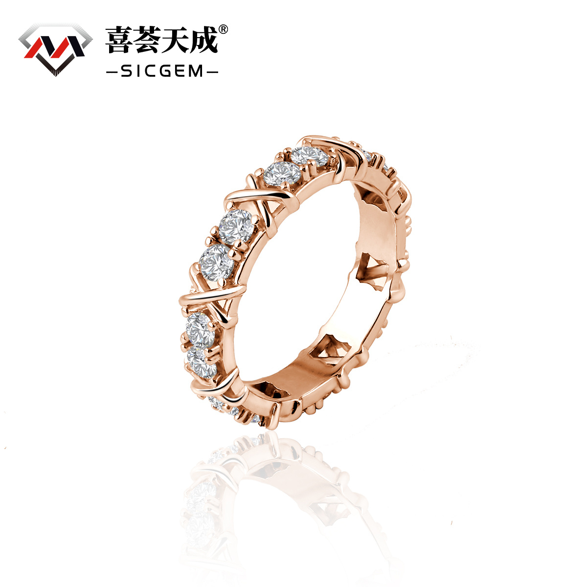 S925 VVS Synthetic Moissanite Hip Hop Cross Eternity Ring Wedding Anniversary Gift for Men Women