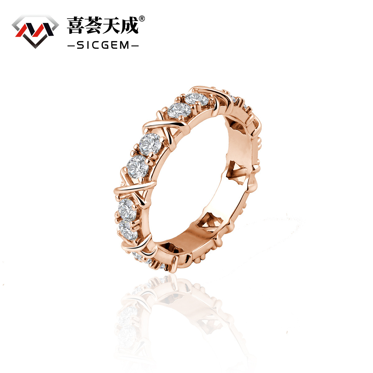 S925 VVS Synthetic Moissanite Hip Hop Cross Eternity Ring Wedding Anniversary Gift for Men Women