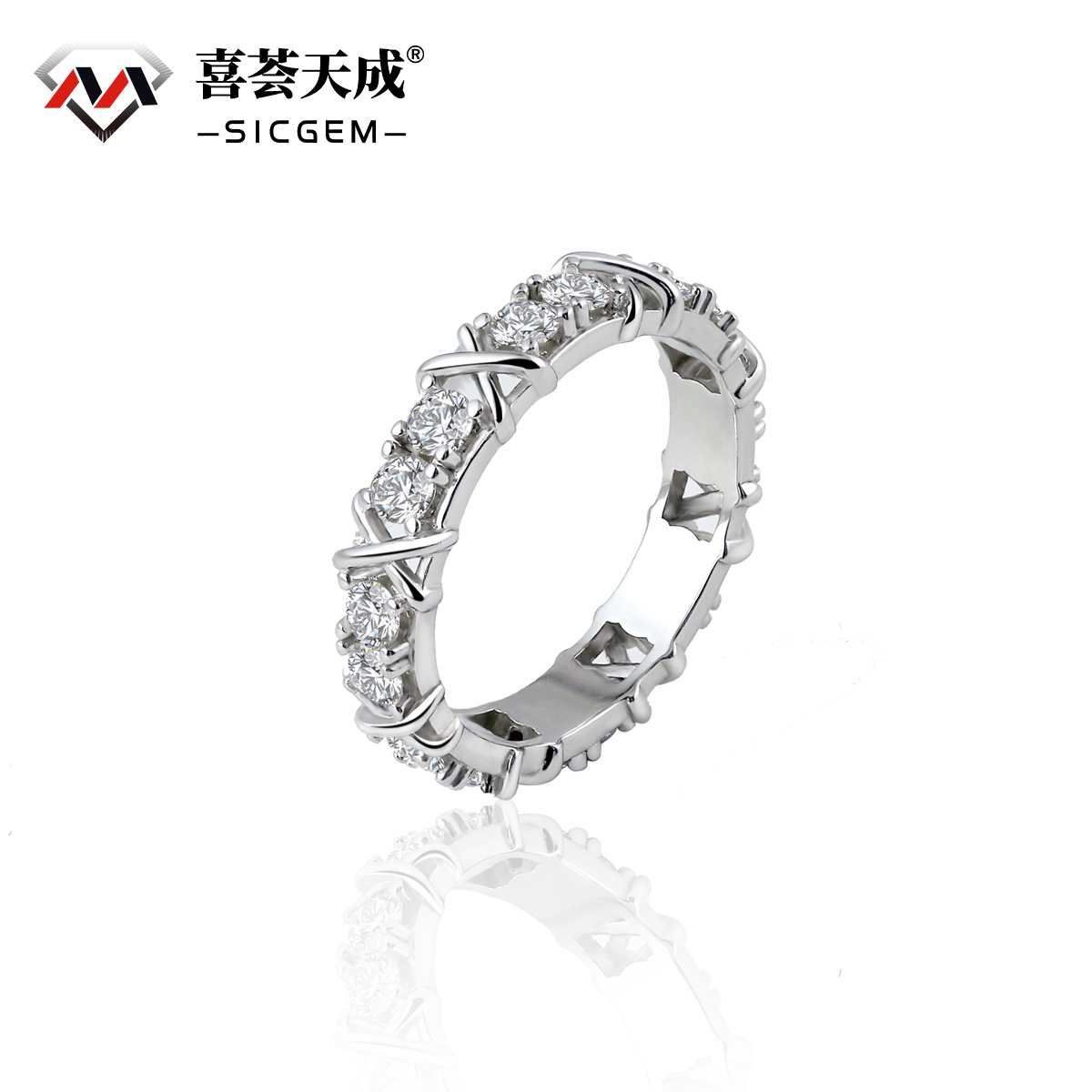 S925 VVS Synthetic Moissanite Hip Hop Cross Eternity Ring Wedding Anniversary Gift for Men Women