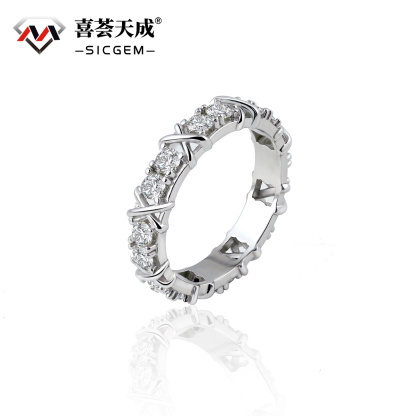 S925 VVS Synthetic Moissanite Hip Hop Cross Eternity Ring Wedding Anniversary Gift for Men Women