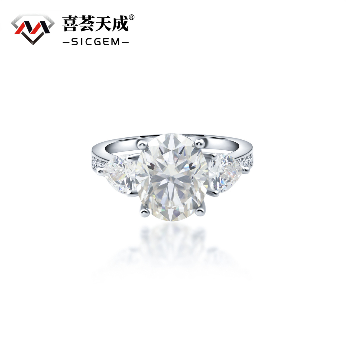 5ct Oval Synthetic Moissanite Three Stones Ring In 925 Sterling Silver