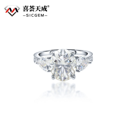 5ct Oval Synthetic Moissanite Three Stones Ring In 925 Sterling Silver