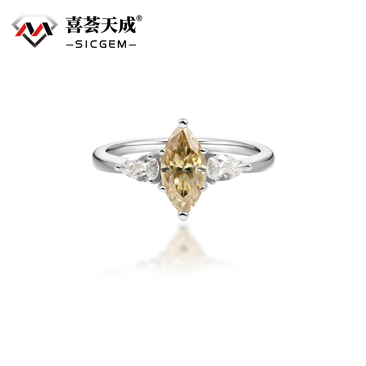 1ct Marquise Synthetic Moissanite Three Stones Ring In 925 Sterling Silver