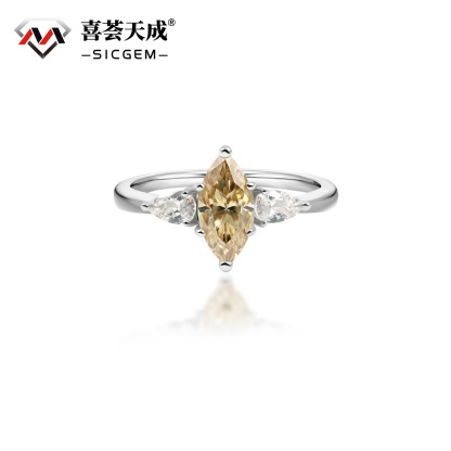 1ct Marquise Synthetic Moissanite Three Stones Ring In 925 Sterling Silver