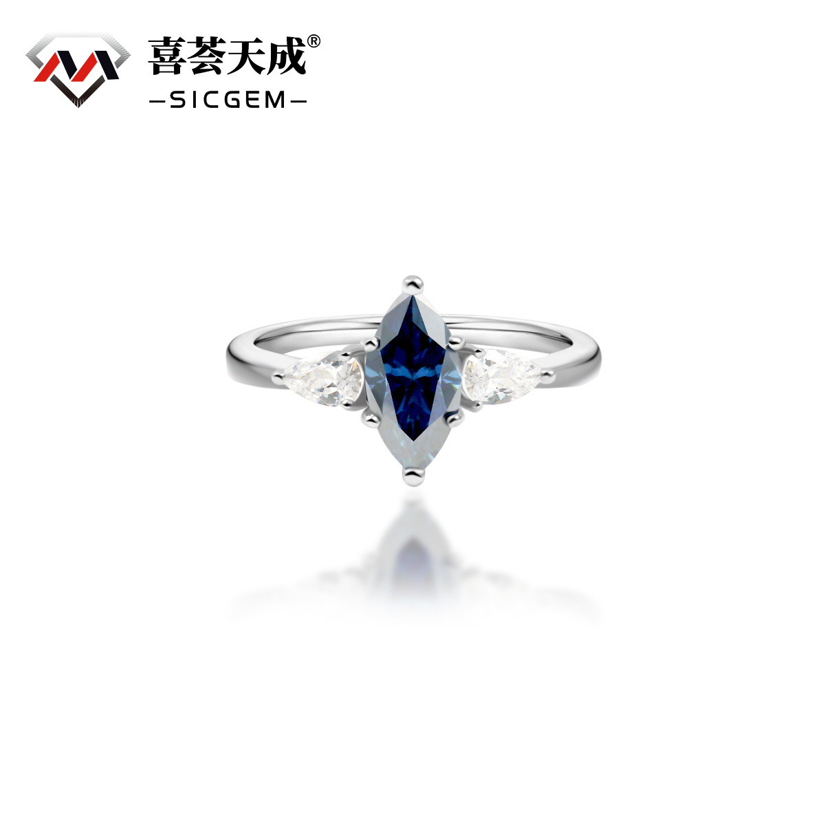 1ct Marquise Synthetic Moissanite Three Stones Ring In 925 Sterling Silver