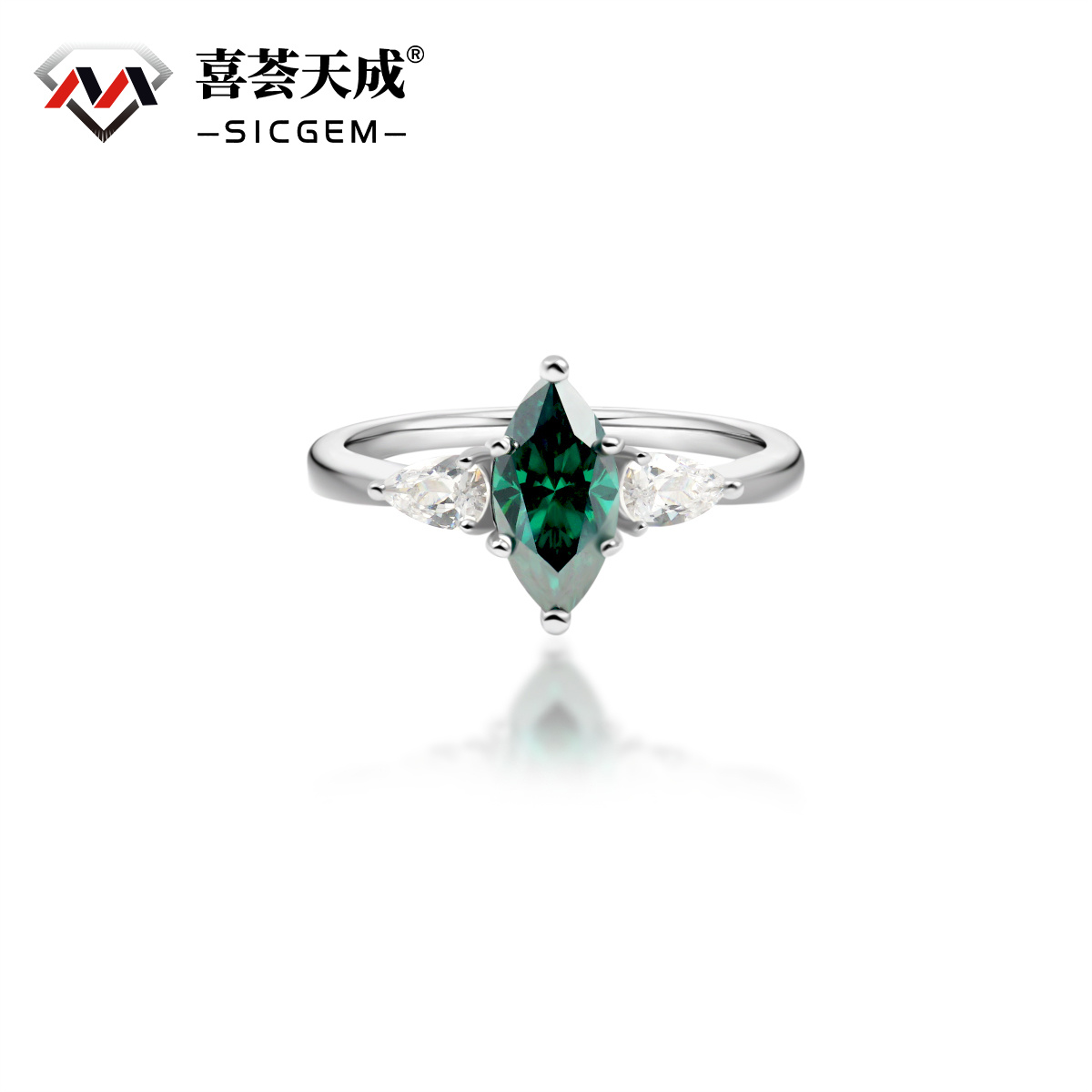 1ct Marquise Synthetic Moissanite Three Stones Ring In 925 Sterling Silver