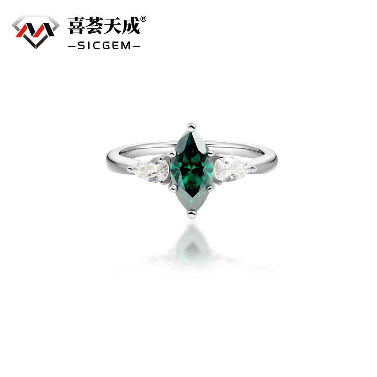 1ct Marquise Synthetic Moissanite Three Stones Ring In 925 Sterling Silver