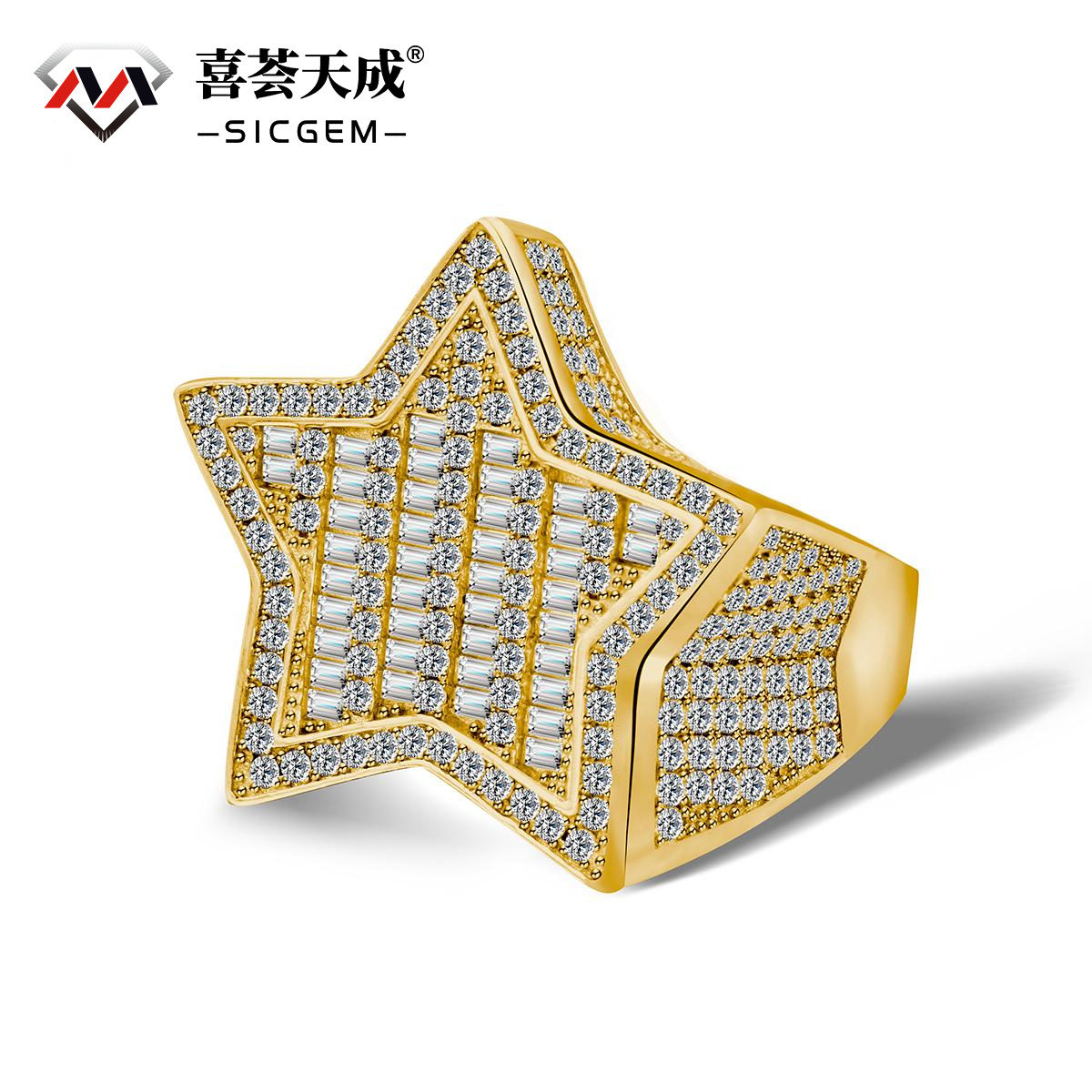 S925 Round VVS Synthetic Moissanite Pentagram Ring