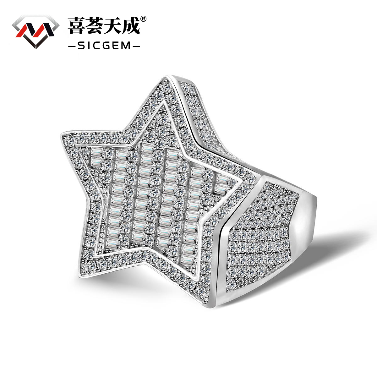 S925 Round VVS Synthetic Moissanite Pentagram Ring