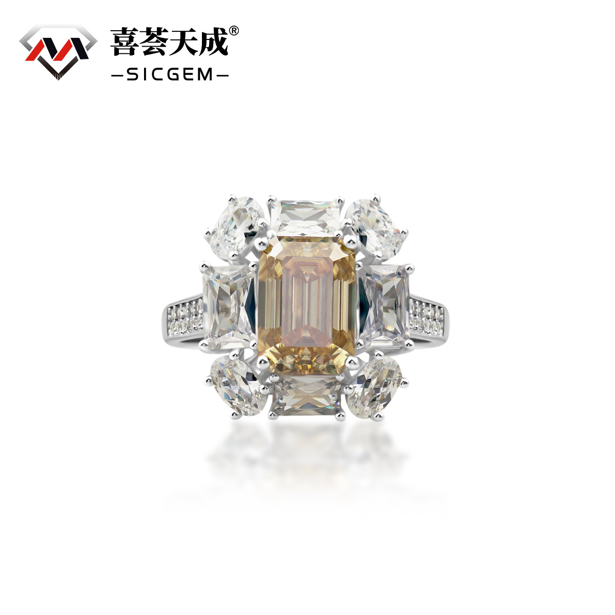 3.5ct Step Cut Synthetic Moissanite Ring S925