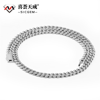 02style S925 VVS Synthetic Moissanite Hip Hop Unisex Cuban Link Necklace Chain