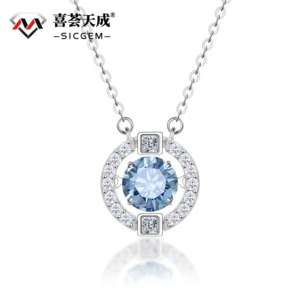 S925 1ct Round Synthetic Moissanite Flickering Halo Pendant Necklace Birthday Mother's Day Gifts