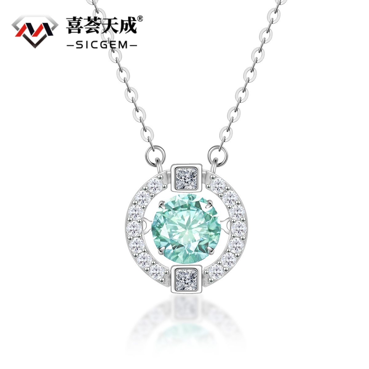 S925 1ct Round Synthetic Moissanite Flickering Halo Pendant Necklace Birthday Mother's Day Gifts