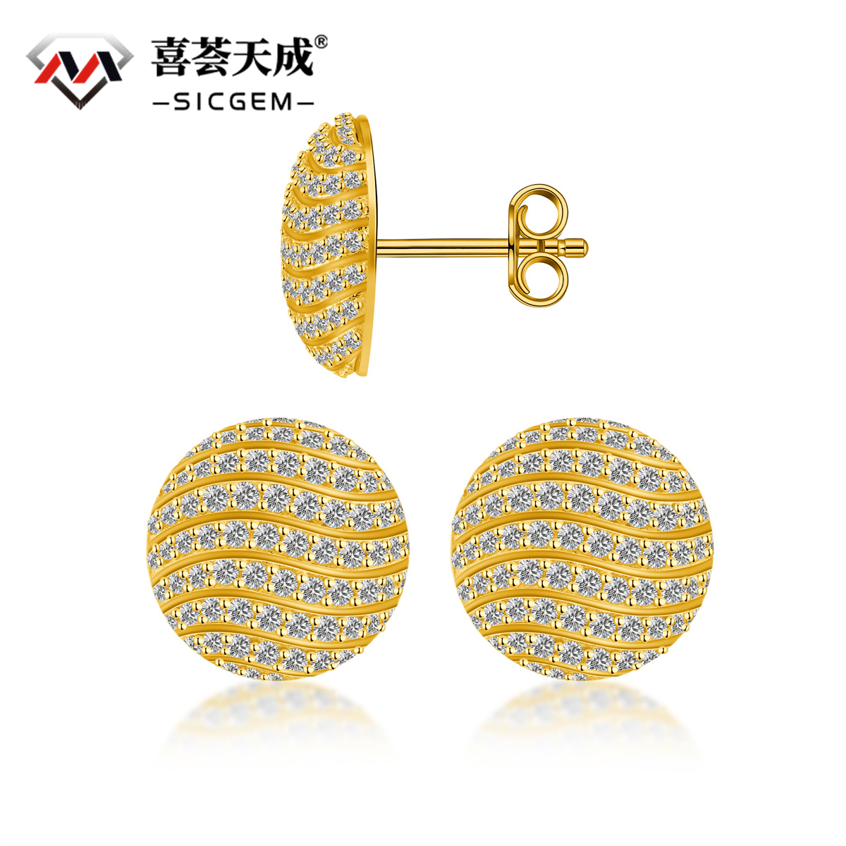 D Color Synthetic Moissanite 1.1ct Round Bling Undular Dome-Shaped Earrings